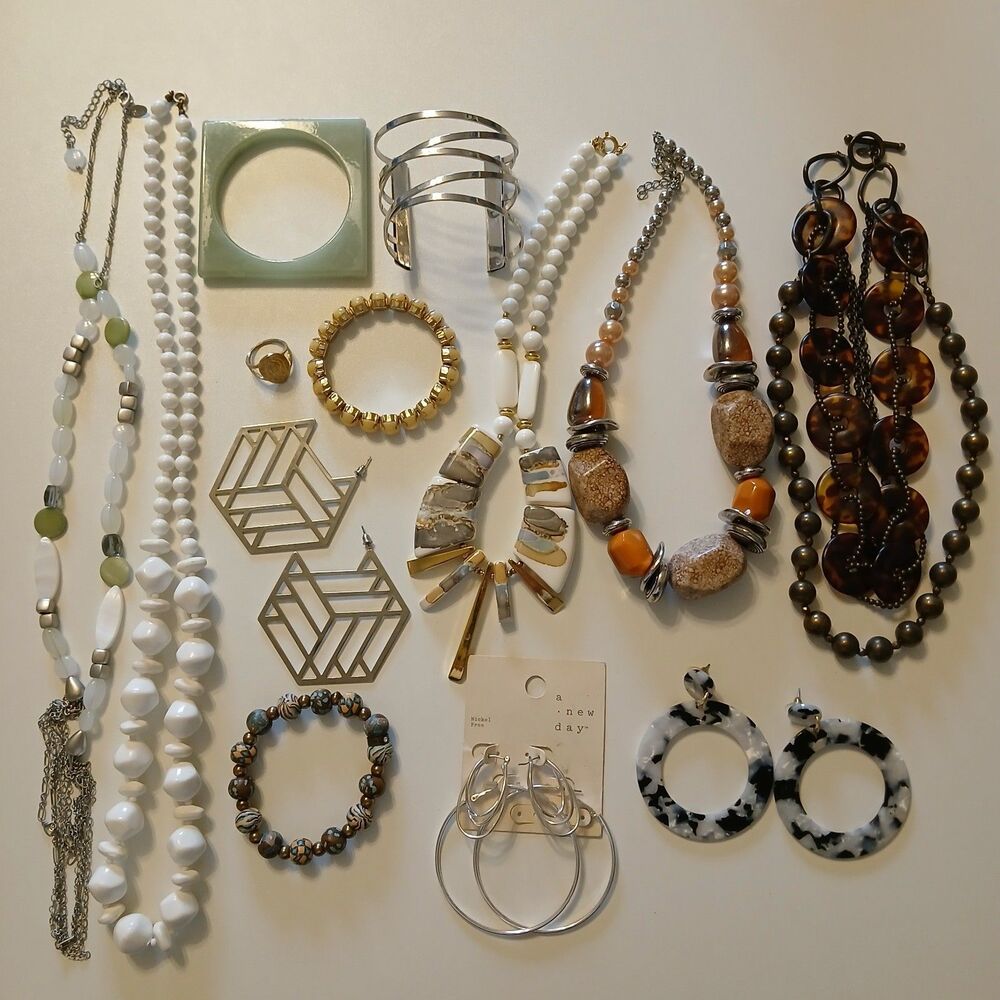 Curated Modern Statement Jewelry Collection Lot 13pc Chunky Geometric Neutrals